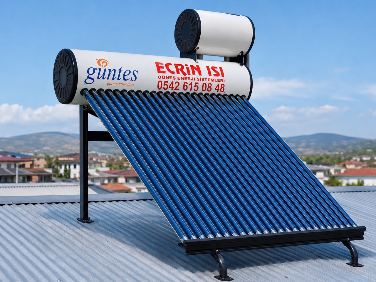 Çatı üzerinde kurulu Ecrin Isı güneş enerjisi sistemi